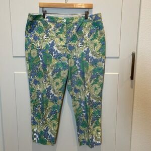 Talbots Perfect Crop Pants Women's Size 16 Floral Print Blue Green Yellow